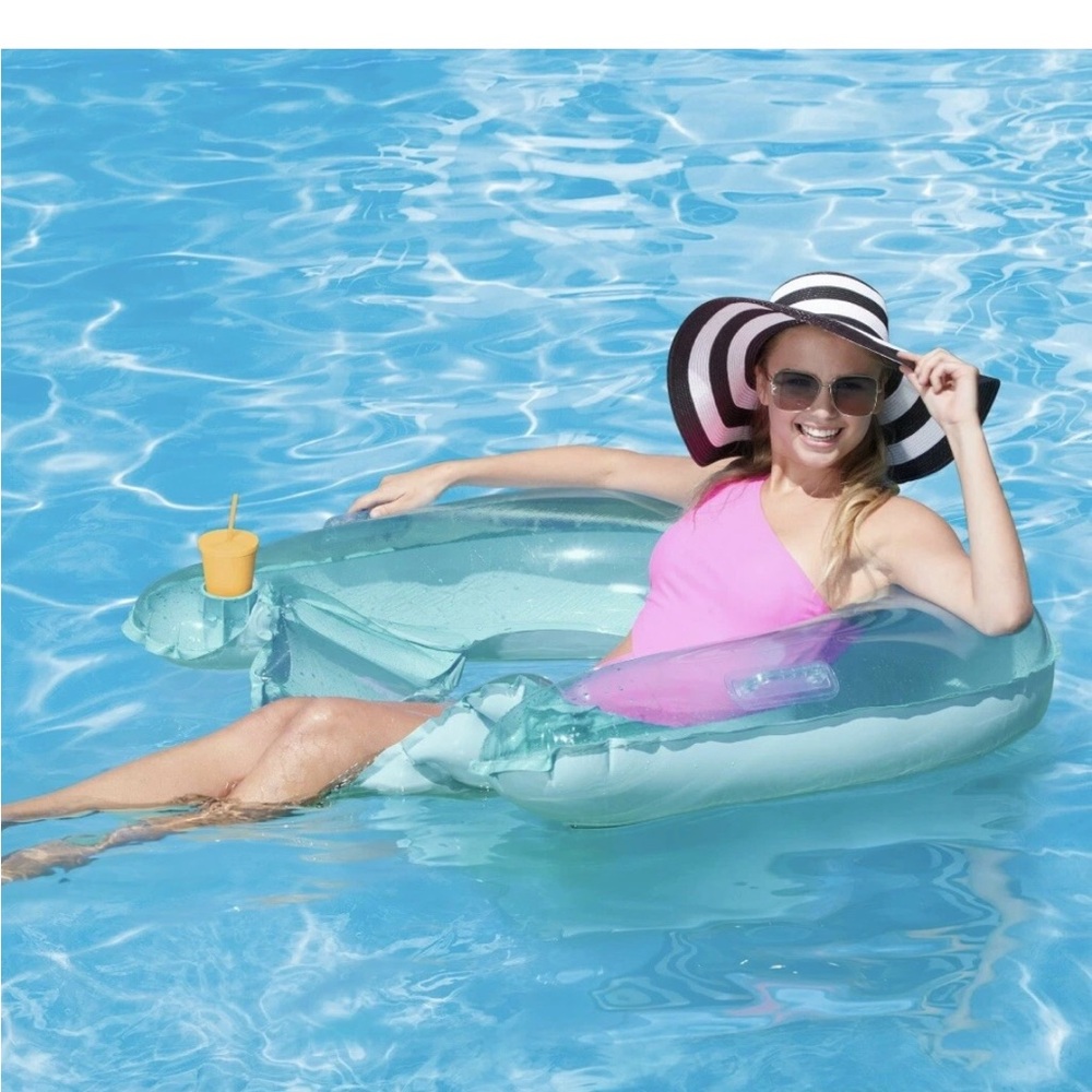 Pink Swimsuit with Black and White Hat